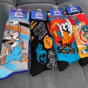 5 pairs Warner Bros Black and Blue Casual Socks with Cartoon Designs